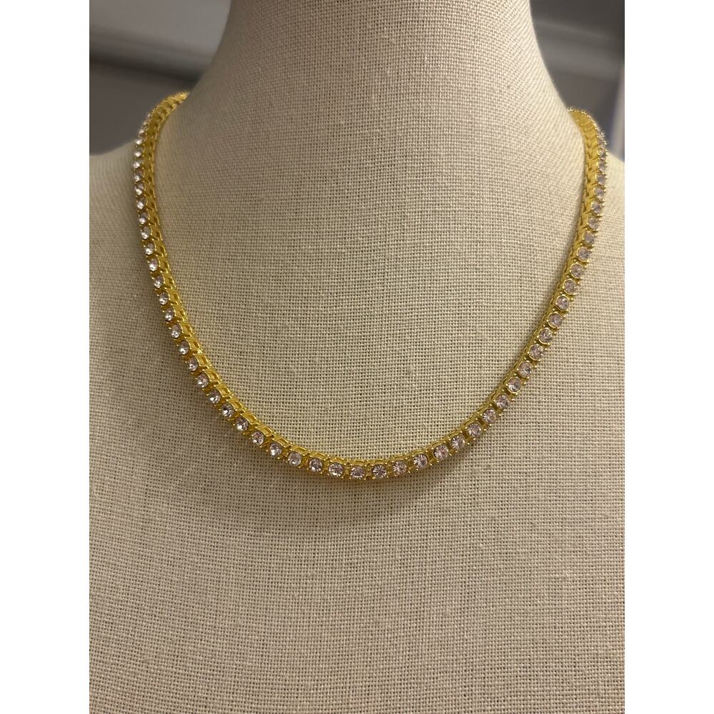 Gold Tone Rhinestone Tennis 16” Necklace Sparkle